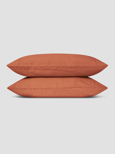 Burnt Orange Linen Blend Pillowcases (Pair)