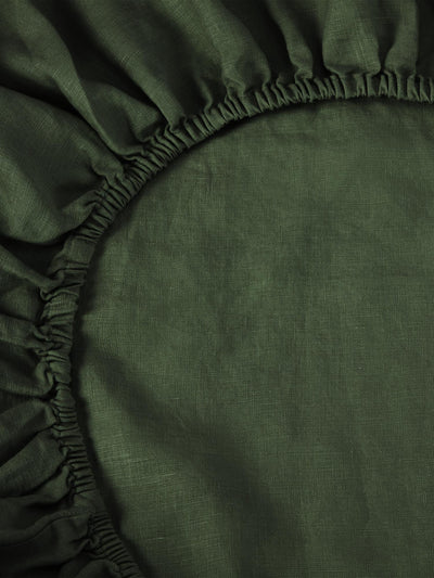 Fern Green 100% Linen Fitted Sheet - alternate image