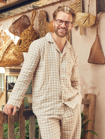 Men's Mushroom Gingham Pyjama Shirt