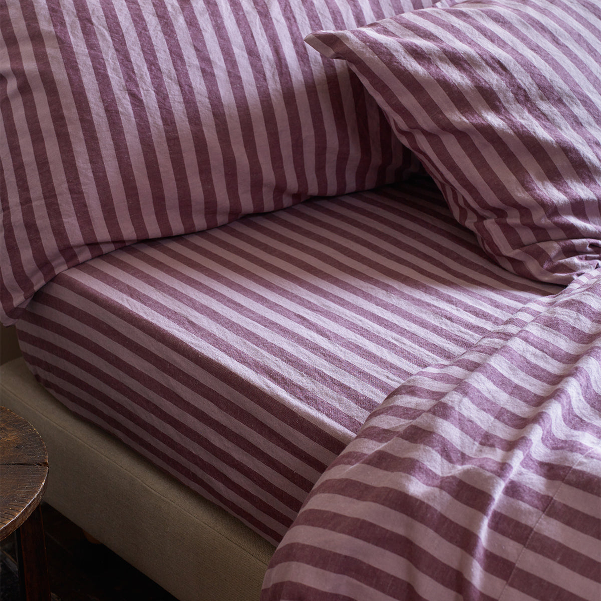 Plum Wine Amberley Stripe Linen Fitted Sheet