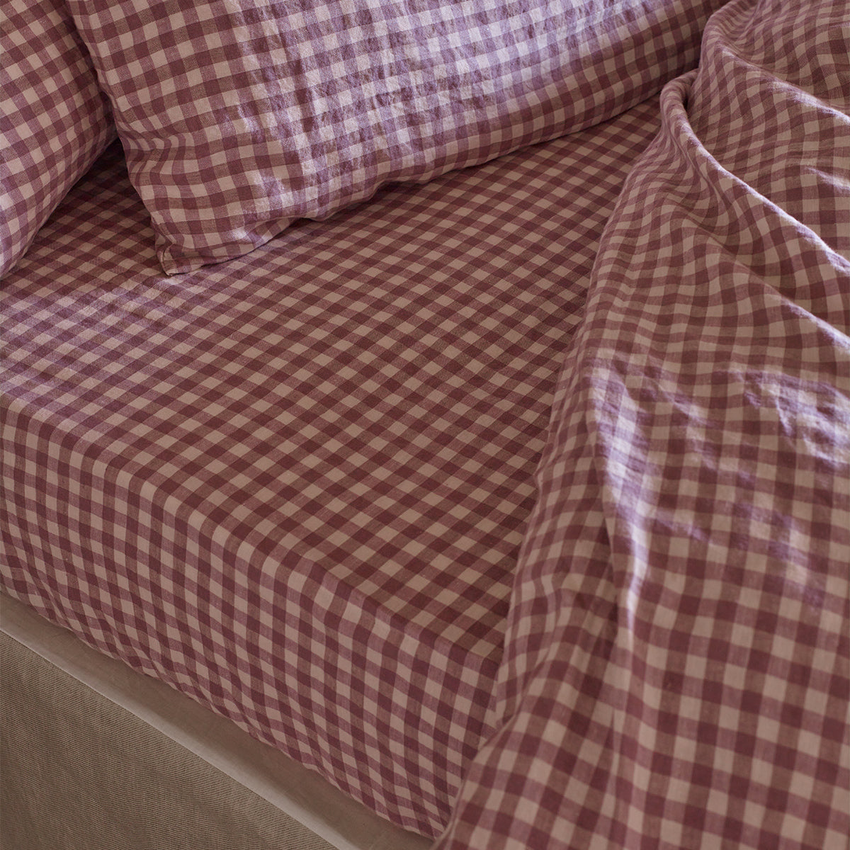 Elderberry Gingham Linen Fitted Sheet