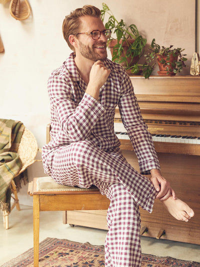 Men's Berry Gingham Pyjama Trouser Set