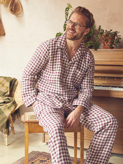 Men's Berry Gingham Pyjama Shirt