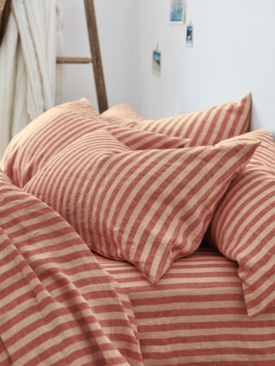 Sandstone Red Pembroke Stripe Linen Blend Pillowcases (Pair)