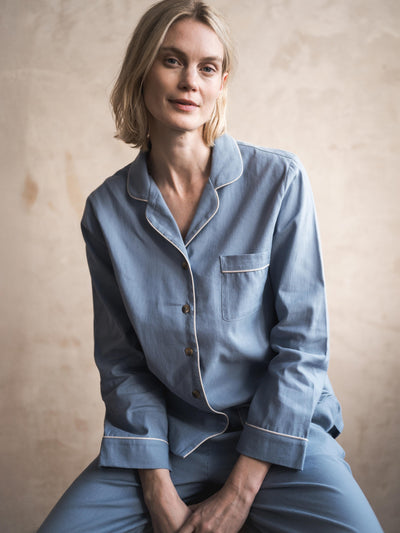Dusk Blue Linen Blend Pyjama Trouser Set