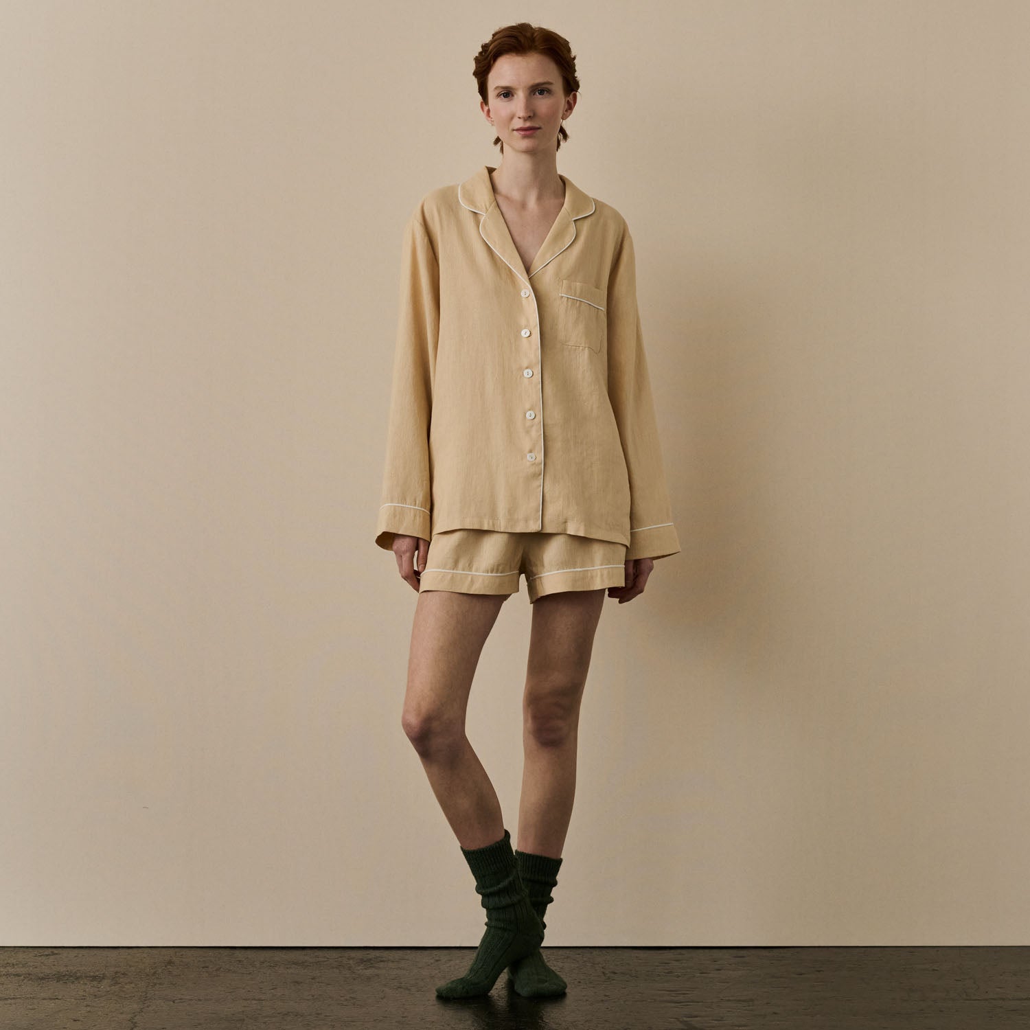 Almond Linen Women's Pyjama Shorts Set