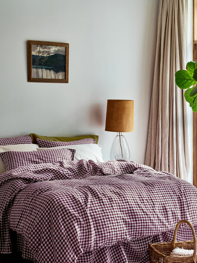 Berry Gingham Linen Blend Duvet Cover