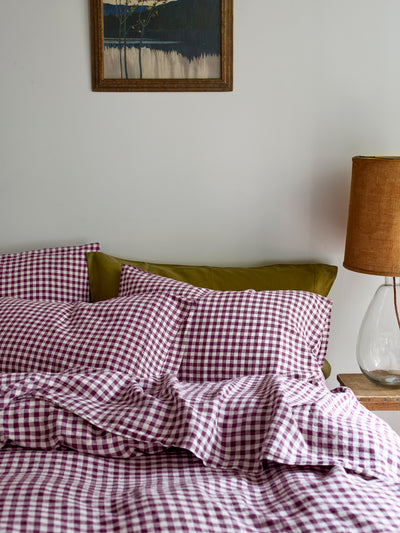 Berry Gingham Linen Blend Pillowcases (Pair)