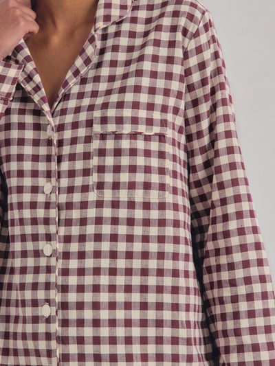 Berry Gingham Linen Blend Pyjama Trouser Set