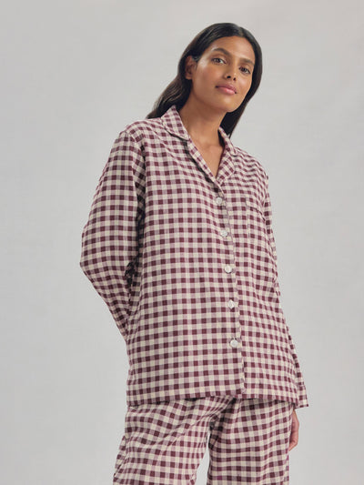 Berry Gingham Linen Blend Pyjama Trouser Set
