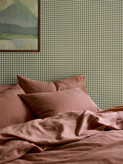Botanical Green Gingham Wallpaper