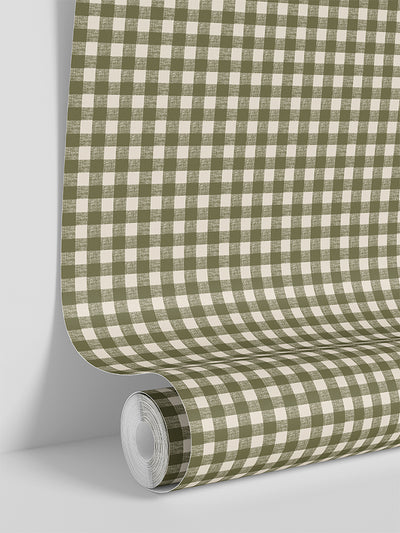 Botanical Green Gingham Wallpaper