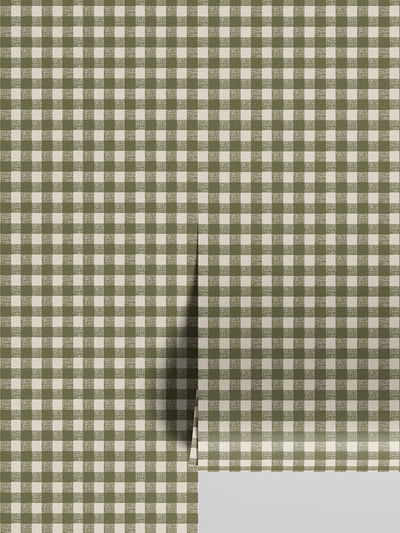 Botanical Green Gingham Wallpaper