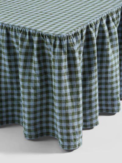 Fern Green & Dusk Blue Colour Drenched Gingham Linen Blend Valance