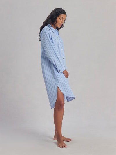 Pale Blue Favourite Shirt Stripe Cotton Nightshirt