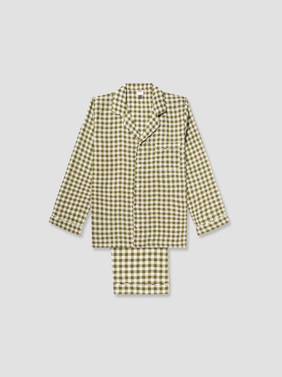 Men's Botanical Green Gingham Linen Pyjama Trouser Set
