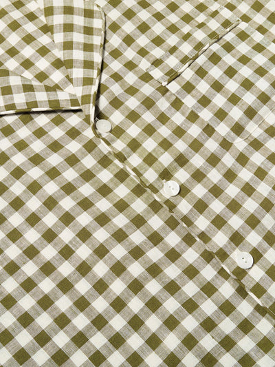 Men's Botanical Green Gingham Linen Pyjama Shirt