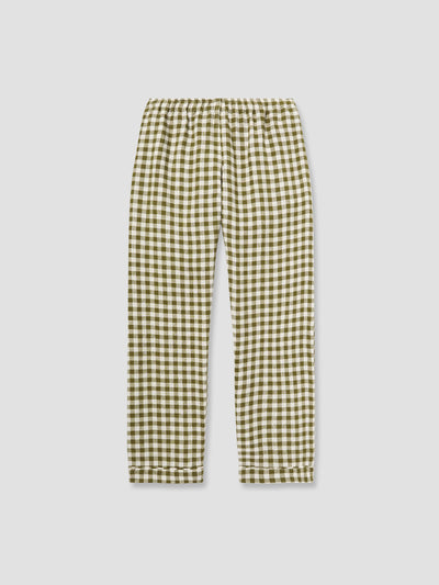 Men's Botanical Green Gingham Linen Pyjama Trouser Set