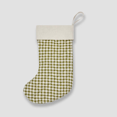 Botanical Green Gingham Christmas Stocking