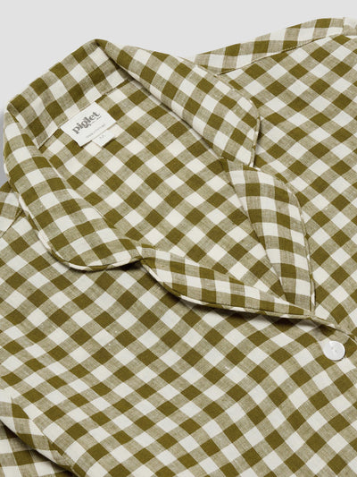 Botanical Green Gingham Linen Pyjama Shirt