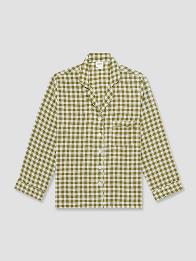 Botanical Green Gingham Linen Pyjama Shirt