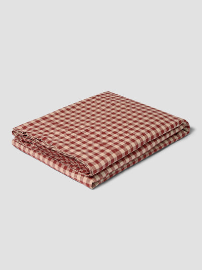 Rhubarb Gingham 100% Linen Flat Sheet - alternate image