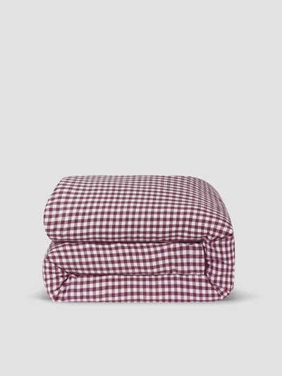 Berry Gingham Linen Blend Duvet Cover