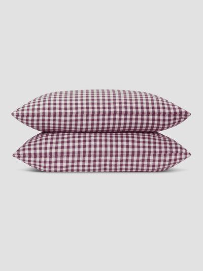 Berry Gingham Linen Blend Pillowcases (Pair)