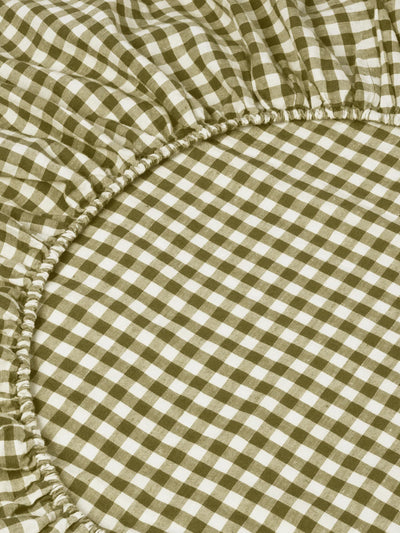 Botanical Green Gingham Linen Blend Fitted Sheet