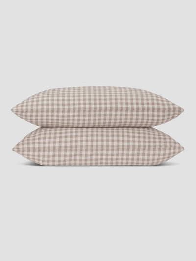 Mushroom Gingham 100% Linen Pillowcases (Pair) - alternate image
