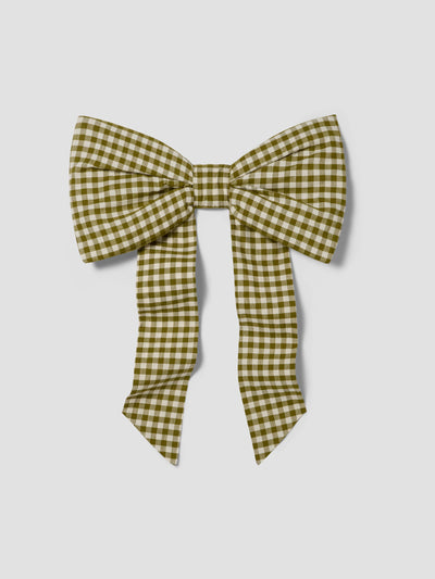 Botanical Green Gingham Linen Bow