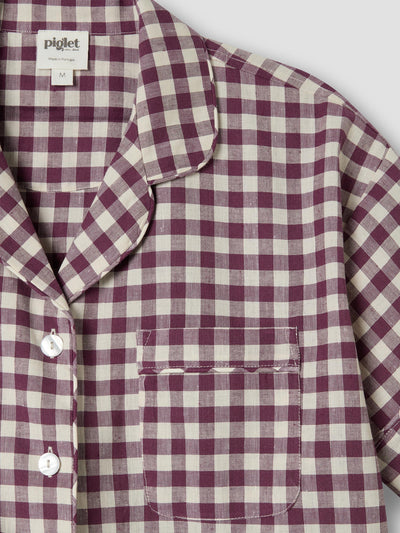 Berry Gingham Linen Blend Pyjama Short Set