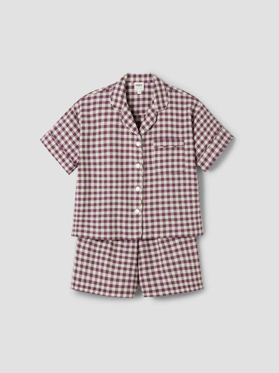 Berry Gingham Linen Blend Pyjama Short Set