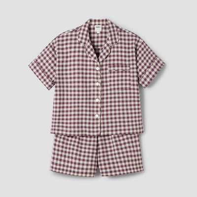 Berry Gingham Linen Blend Pyjama Short Set