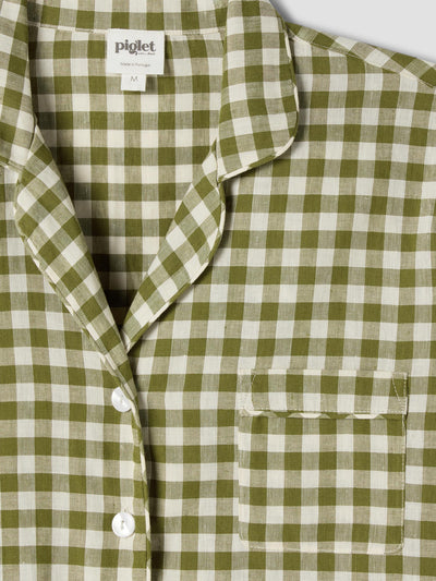 Botanical Green Gingham Linen Pyjama Trouser Set