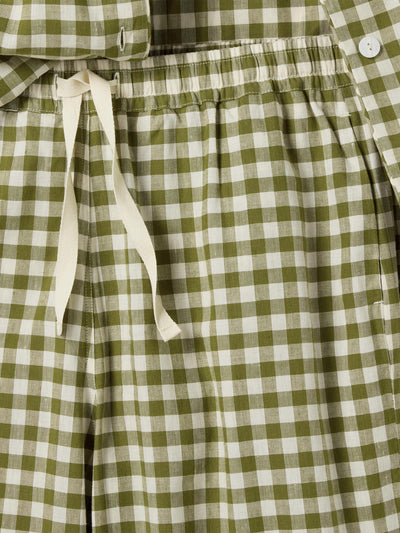 Botanical Green Gingham Linen Pyjama Trouser Set