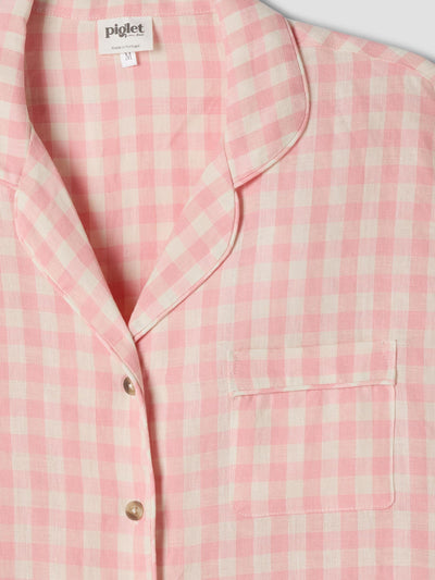 Pink Bloom Gingham Linen Pyjama Trouser Set