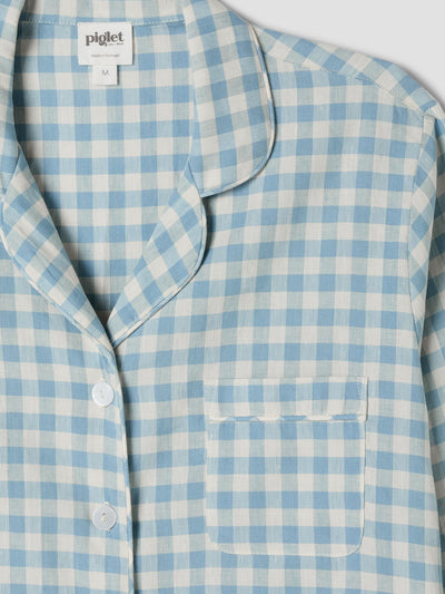 Warm Blue Gingham Linen Pyjama Trouser Set