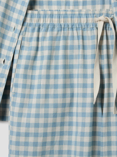Warm Blue Gingham Linen Pyjama Trouser Set