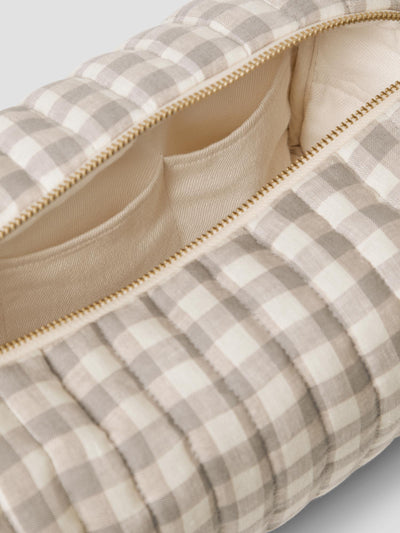 Mushroom Gingham 100% Linen Wash Bag