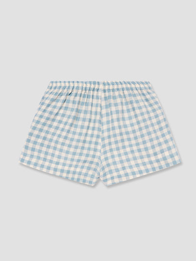 Warm Blue Gingham Linen Pyjama Shorts Set