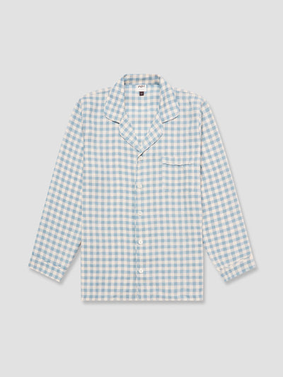 Men's Warm Blue Gingham Linen Pyjama Shirt