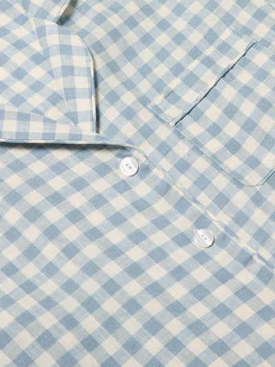 Warm Blue Gingham Linen Pyjama Shirt