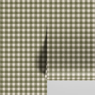 Botanical Green Gingham Wallpaper