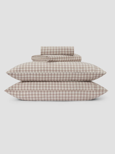 Mushroom Gingham Linen Blend Sheet Set