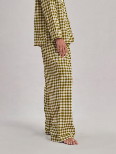 Botanical Green Gingham Linen Blend Pyjama Trouser Set