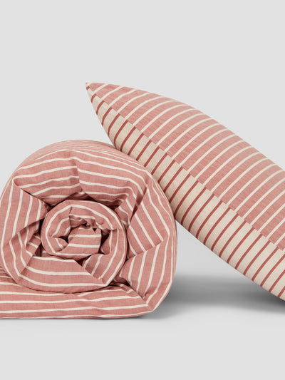 Auburn Red Texture Stripe Cotton Kids Bedding Set