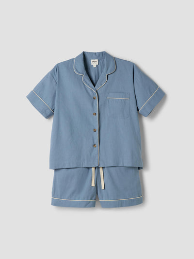 Dusk Blue Linen Blend Pyjama Short Set