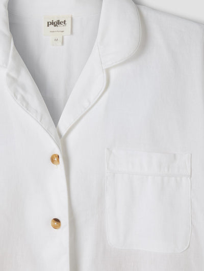 White Linen Blend Pyjama Short Set