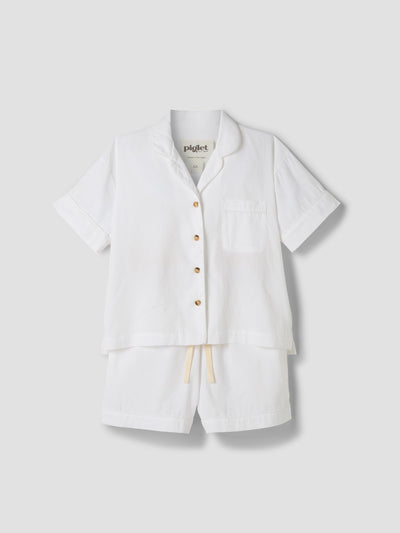 White Linen Blend Pyjama Short Set